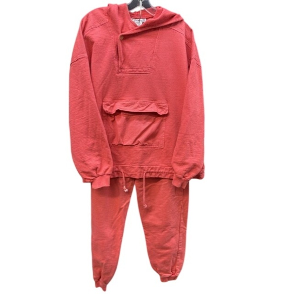 Vintage Chicos Design Coral Pink Cotton Hoodie and Joggers Lounge Set